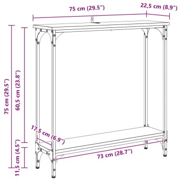 vidaXL Τραπέζι κονσόλας Μαύρη Οξυά 75x22,5x75 εκ 1 τεμ.