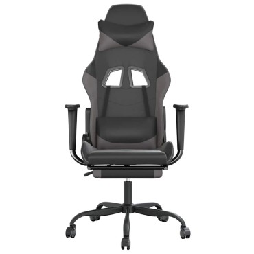vidaXL Καρέκλα Gaming Μασάζ Υποπόδιο Μαύρο&Γκρι από Συνθετικό Δέρμα 66x56x(120,5-131)cm 1 τεμ.