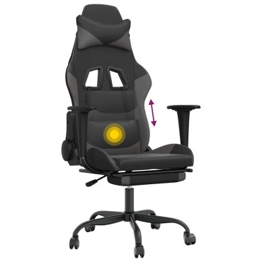 vidaXL Καρέκλα Gaming Μασάζ Υποπόδιο Μαύρο&Γκρι από Συνθετικό Δέρμα 66x56x(120,5-131)cm 1 τεμ.