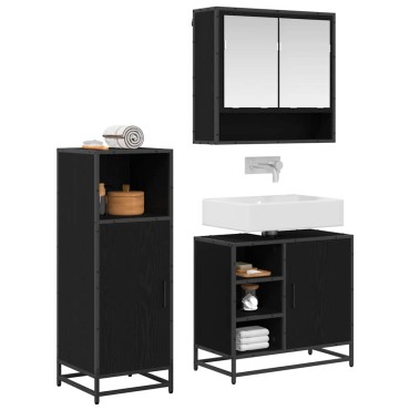 vidaXL Σετ Επίπλων Μπάνιου 3 τεμ. Μαύρη Οξυά 35x37,5x100cm