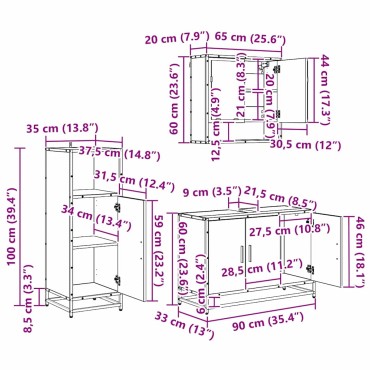 vidaXL Σετ Επίπλων Μπάνιου 3 τεμ. Μαύρη Οξυά 90x33x60cm