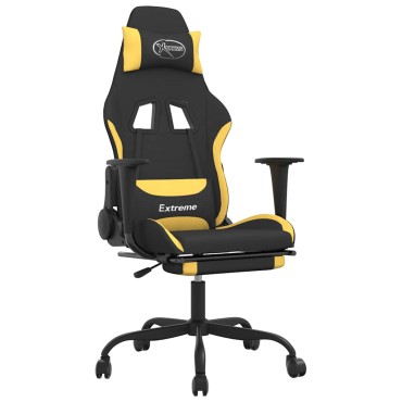 vidaXL Καρέκλα Μασάζ Gaming Μαύρη/Κίτρινο Ύφασμα με Υποπόδιο 66x58x(120-130)cm 1 τεμ.