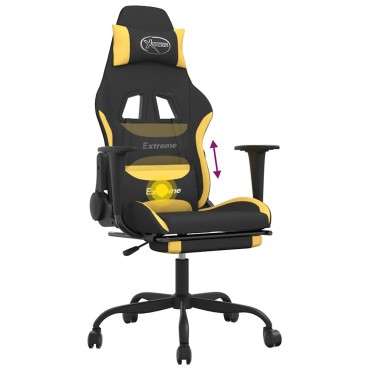 vidaXL Καρέκλα Μασάζ Gaming Μαύρη/Κίτρινο Ύφασμα με Υποπόδιο 66x58x(120-130)cm 1 τεμ.