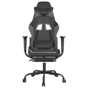 vidaXL Καρέκλα Gaming Μασάζ Υποπόδιο Μαύρο/Γκρι από Συνθετικό Δέρμα 66x56x(120,5-131)cm 1 τεμ.
