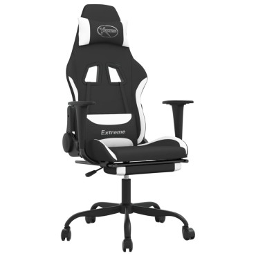 vidaXL Καρέκλα Gaming Μαύρο/Λευκό Ύφασμα με Υποπόδιο 66x58x(120-130)cm 1 τεμ.