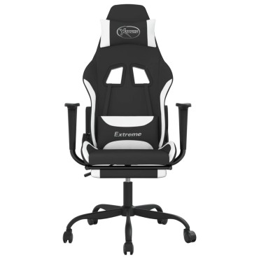 vidaXL Καρέκλα Gaming Μαύρο/Λευκό Ύφασμα με Υποπόδιο 66x58x(120-130)cm 1 τεμ.