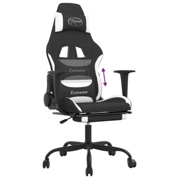 vidaXL Καρέκλα Gaming Μαύρο/Λευκό Ύφασμα με Υποπόδιο 66x58x(120-130)cm 1 τεμ.