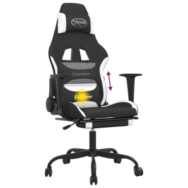 vidaXL Καρέκλα Μασάζ Gaming Μαύρη/Λευκή Ύφασμα με Υποπόδιο 66x58x(120-130)cm 1 τεμ.