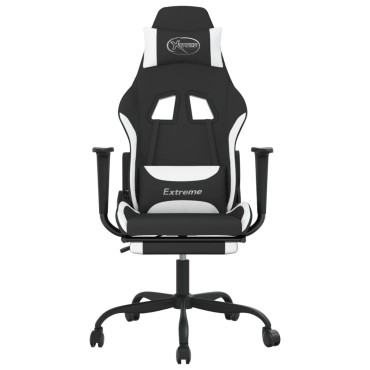 vidaXL Καρέκλα Μασάζ Gaming Μαύρη/Λευκή Ύφασμα με Υποπόδιο 66x58x(120-130)cm 1 τεμ.