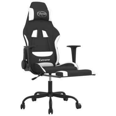 vidaXL Καρέκλα Μασάζ Gaming Μαύρη/Λευκή Ύφασμα με Υποπόδιο 66x58x(120-130)cm 1 τεμ.
