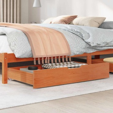 vidaXL Συρτάρια Κρεβατιού 2 τεμ 95x55x17 εκ Καφέ Κεριού Μασίφ Πεύκο