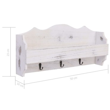vidaXL Κρεμάστρα Τοίχου Λευκή 50 x 10 x 23 εκ. Ξύλινη