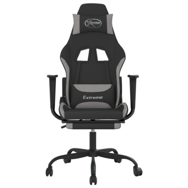 vidaXL Καρέκλα Gaming Μαύρη/Ανοιχτό γκρι Ύφασμα με Υποπόδιο 66x58x(120-130)cm 1 τεμ.