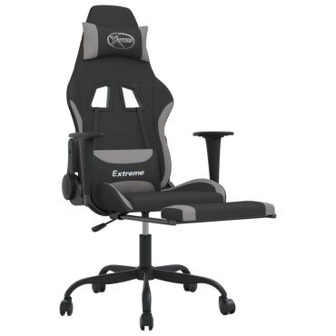 vidaXL Καρέκλα Gaming Μαύρη/Ανοιχτό γκρι Ύφασμα με Υποπόδιο 66x58x(120-130)cm 1 τεμ.