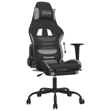 vidaXL Καρέκλα Gaming Μαύρη/Ανοιχτό γκρι Ύφασμα με Υποπόδιο 66x58x(120-130)cm 1 τεμ.