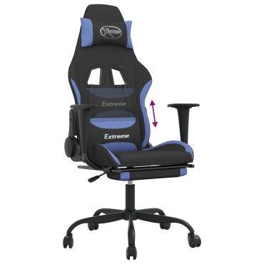 vidaXL Καρέκλα Gaming Μαύρη/Μπλε Ύφασμα με Υποπόδιο 66x58x(120-130)cm 1 τεμ.