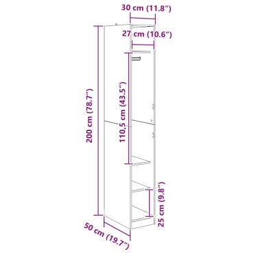 vidaXL Ντουλάπι Μαύρη Οξυά 50x30x200cm Επεξεργασμένο Ξύλο