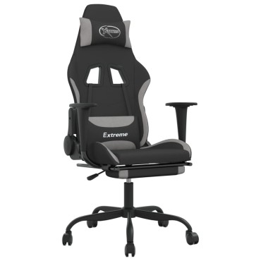 vidaXL Καρέκλα Gaming Μασάζ Υποπόδιο Μαύρη/Αν. Γκρι Ύφασμα με Υποπόδιο 66x58x(120-130)cm 1 τεμ.