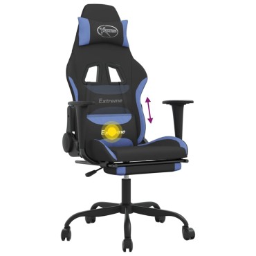 vidaXL Καρέκλα Μασάζ Gaming Μαύρη/Μπλε Ύφασμα με Υποπόδιο 66x58x(120-130)cm 1 τεμ.