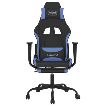 vidaXL Καρέκλα Μασάζ Gaming Μαύρη/Μπλε Ύφασμα με Υποπόδιο 66x58x(120-130)cm 1 τεμ.