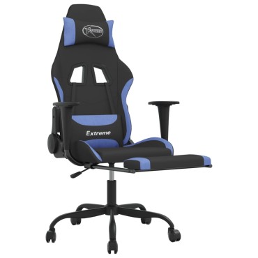 vidaXL Καρέκλα Μασάζ Gaming Μαύρη/Μπλε Ύφασμα με Υποπόδιο 66x58x(120-130)cm 1 τεμ.