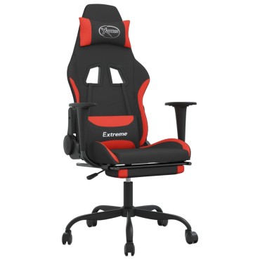 vidaXL Καρέκλα Μασάζ Gaming Μαύρο και Κόκκινη Ύφασμα με Υποπόδιο 66x58x(120-130)cm 1 τεμ.