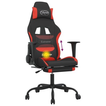 vidaXL Καρέκλα Μασάζ Gaming Μαύρο και Κόκκινη Ύφασμα με Υποπόδιο 66x58x(120-130)cm 1 τεμ.