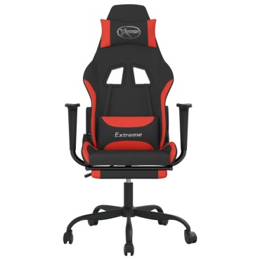 vidaXL Καρέκλα Μασάζ Gaming Μαύρο και Κόκκινη Ύφασμα με Υποπόδιο 66x58x(120-130)cm 1 τεμ.