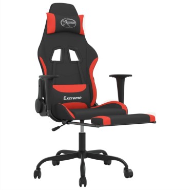 vidaXL Καρέκλα Μασάζ Gaming Μαύρο και Κόκκινη Ύφασμα με Υποπόδιο 66x58x(120-130)cm 1 τεμ.