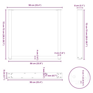 vidaXL Πόδια Τραπεζαρίας σε Σχήμα U 2 τεμ. Λευκά 90x(72-73)cm Ατσάλι