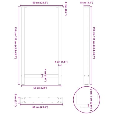 vidaXL Πόδια Τραπεζιού Μπαρ 2 τεμ. Λευκά 60x (110-111)cm Ατσάλι