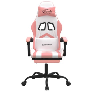 vidaXL Καρέκλα Gaming με Υποπόδιο Λευκό και Ροζ από Συνθετικό Δέρμα 57,5x59,5x(121-131)cm 1 τεμ.