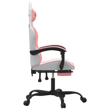 vidaXL Καρέκλα Gaming με Υποπόδιο Λευκό και Ροζ από Συνθετικό Δέρμα 57,5x59,5x(121-131)cm 1 τεμ.