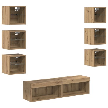 vidaXL Ντουλάπι TV 8 τμχ. Artisan Oak Γυαλί