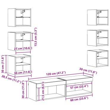 vidaXL Ντουλάπι TV 8 τμχ. Artisan Oak Γυαλί