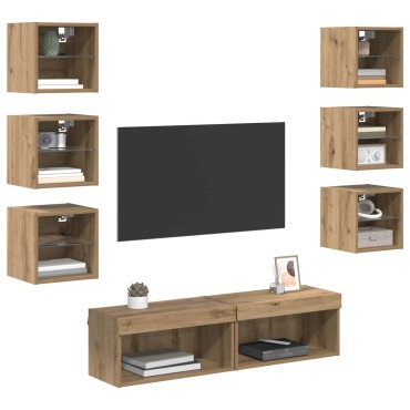 vidaXL Ντουλάπι TV 8 τμχ. Artisan Oak Γυαλί