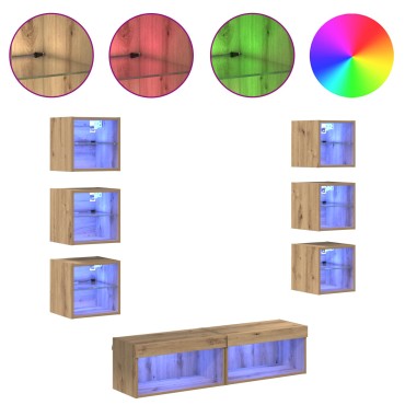vidaXL Ντουλάπι TV 8 τμχ. Artisan Oak Γυαλί