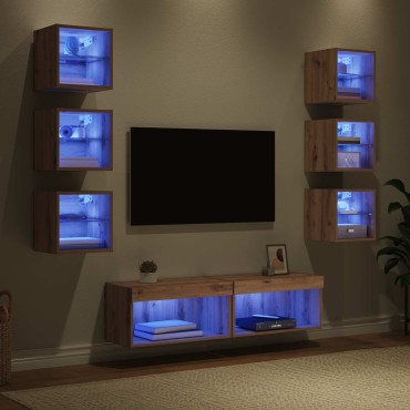 vidaXL Ντουλάπι TV 8 τμχ. Artisan Oak Γυαλί