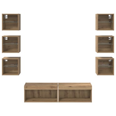 vidaXL Ντουλάπι TV 8 τμχ. Artisan Oak Γυαλί