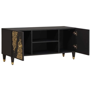 vidaXL Ντουλάπι TV με ράφι Μαύρο 105x33x46cm Στερεό ξύλο μάνγκο 1 τεμ.