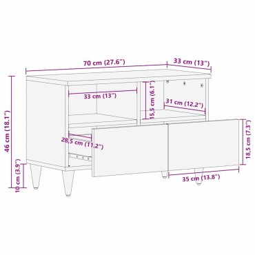 vidaXL Ντουλάπι TV με συρτάρι Μαύρο 70x33x46cm Στερεό ξύλο μάνγκο 1 τεμ.
