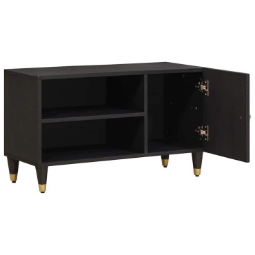 vidaXL Ντουλάπι TV με ράφι Μαύρο 80x33x46cm Στερεό ξύλο μάνγκο 1 τεμ.