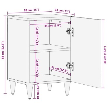 vidaXL Ντουλάπι Μπάνιου Μαύρο 38x33x58cm Στερεό ξύλο μάνγκο 1 τεμ.