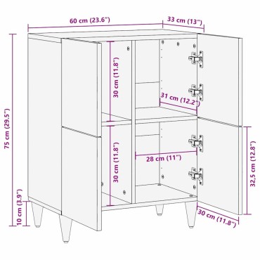 vidaXL Πλαϊνό γραφείο με ράφι Μαύρο 60x33x75cm Στερεό ξύλο μάνγκο