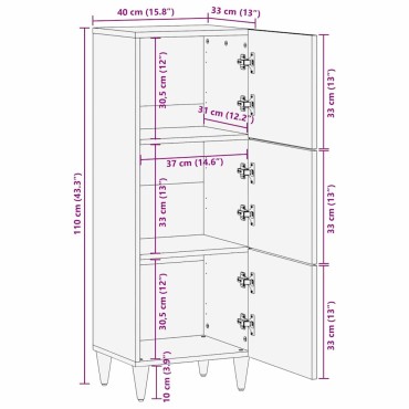 vidaXL Highboard με ράφι Μαύρο 40x33x110cm Στερεό ξύλο μάνγκο