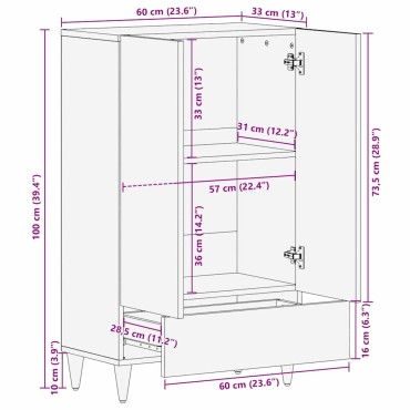vidaXL Highboard Μαύρο 60x33x100cm Στερεό ξύλο μάνγκο