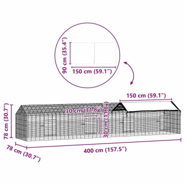 vidaXL Κλουβί Κουνελιού Ασημί 400 x 78 x 78 εκ. Επικαλυμμένος Χάλυβας