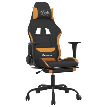vidaXL Καρέκλα Μασάζ Gaming Μαύρο/Πορτοκαλί Ύφασμα με Υποπόδιο 66x58x(120-130)cm 1 τεμ.
