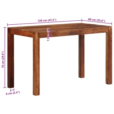 vidaXL Τραπεζαρία 120x60x76cm από Μασίφ Ξύλο ακακίας 1 τεμ.