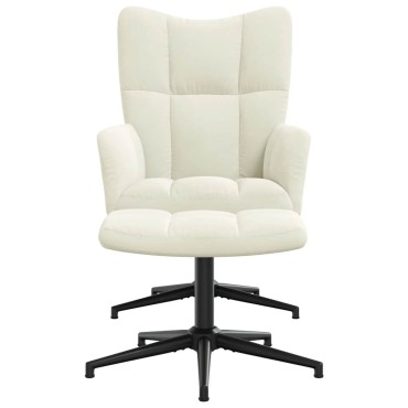 vidaXL Πολυθρόνα Relax Λευκό Κρεμ Βελούδινη με Σκαμπό 62x68x98cm 1 τεμ.